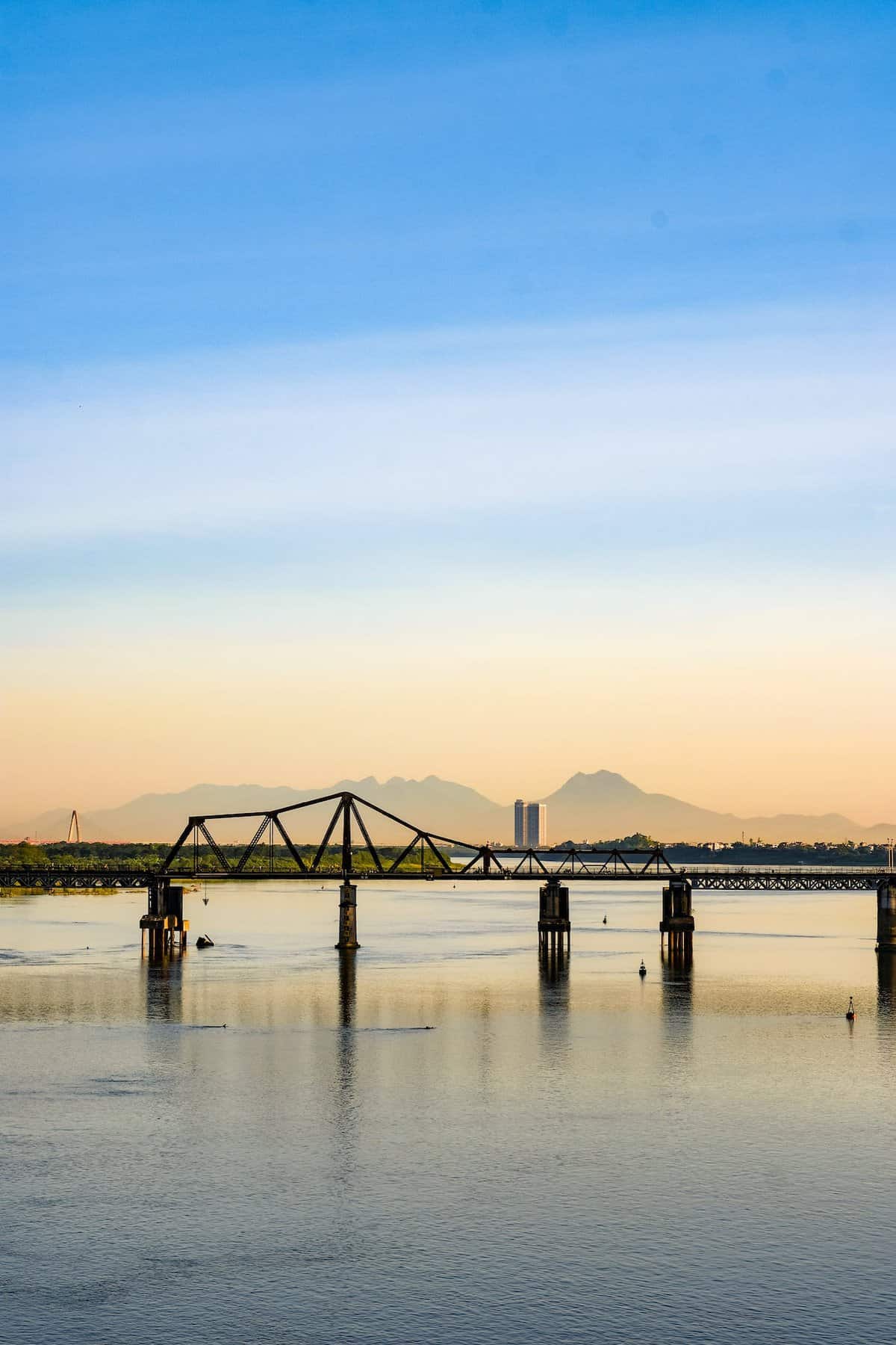 Bridge in Water on Sunset in Hanoi, Vietnam