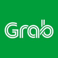 "Grab logo with bold white text on a green background, featuring stylized, rounded letters.